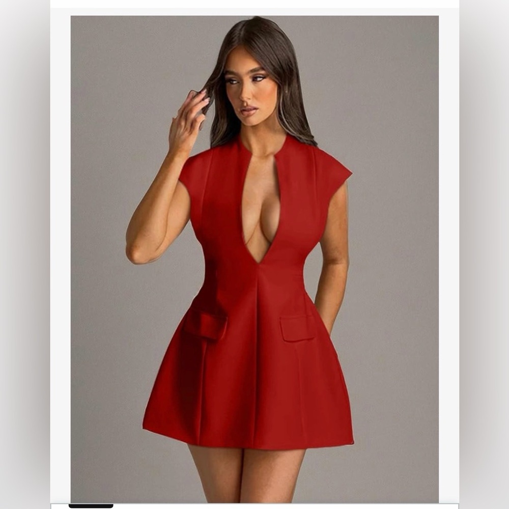 Cicy Bell Elegant Red Plunge Dress Size Medium NWT